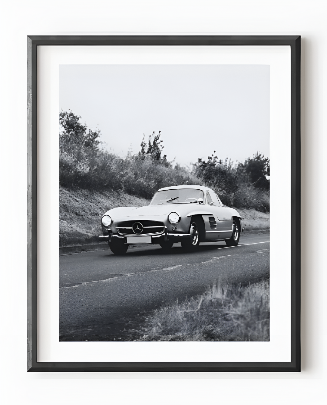 Affiche noir et blanc vintage voiture ancienne Mercedes 300 SL