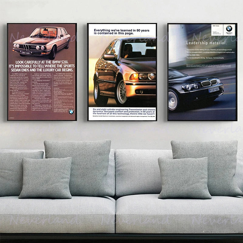 Affiches publicitaires vintage de voiture BMW