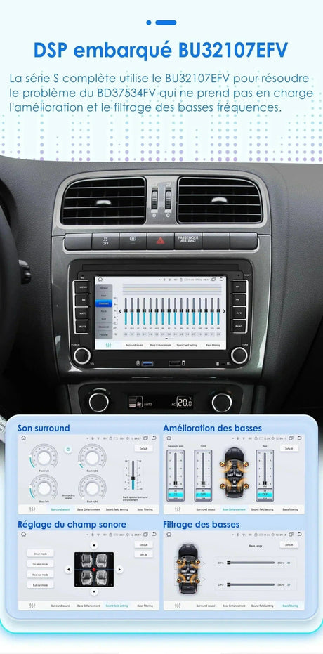 Autoradio connecté Android Auto et Apple CarPlay pour Volkswagen VW Tiguan (2007 à 2013)