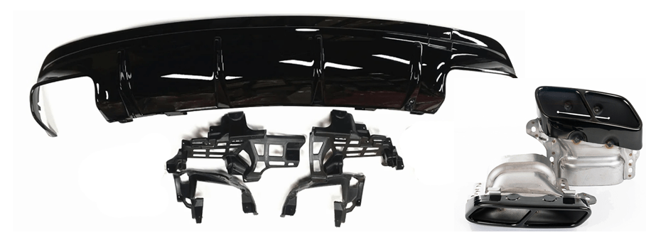 Diffuseur et sorties d'échappement pare-choc arrière look 45 AMG pour Mercedes CLA W117 (2013 - 2018)