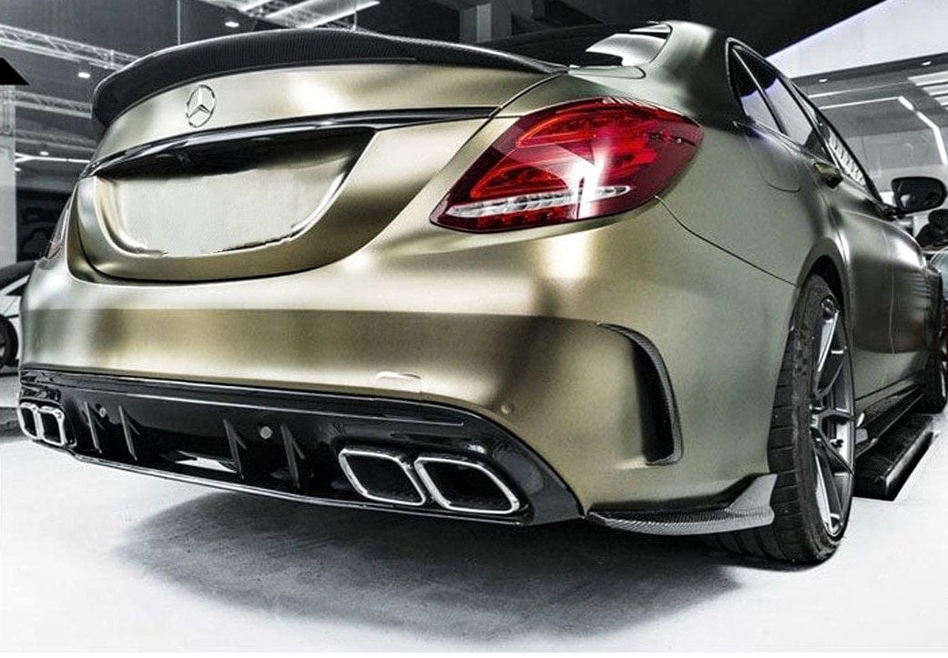 Diffuseur et sorties d'échappement pare-choc arrière look 63 AMG pour Mercedes Classe C Berline W205 (2014 à 2021)