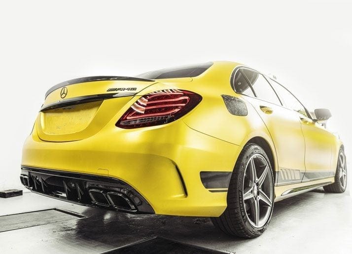 Diffuseur et sorties d'échappement pare-choc arrière look 63 AMG pour Mercedes Classe C Berline W205 (2014 à 2021)