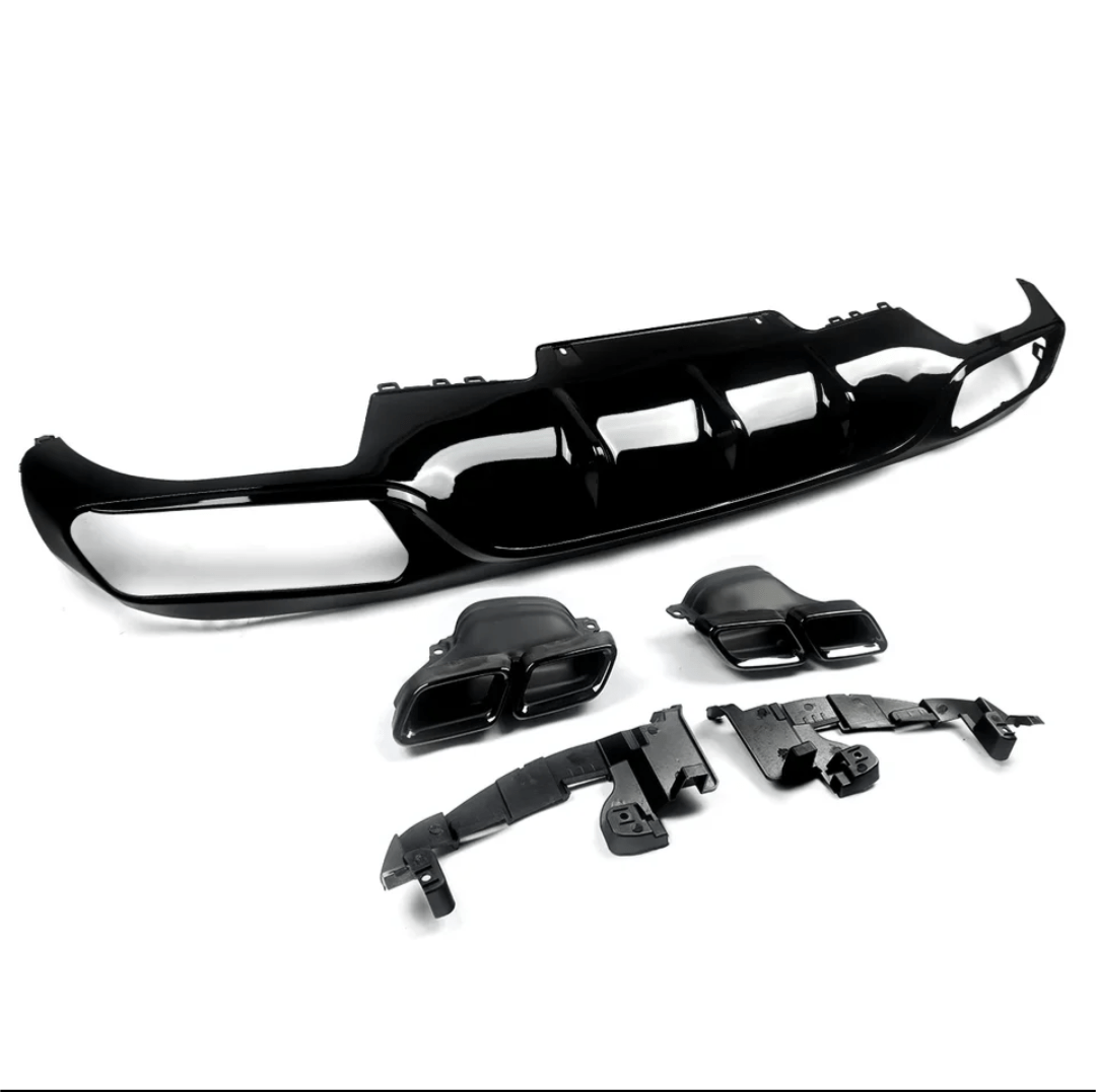 Diffuseur et sorties d'échappement pare-choc arrière look 63 AMG pour Mercedes Classe E W213 (2016 à 2020)