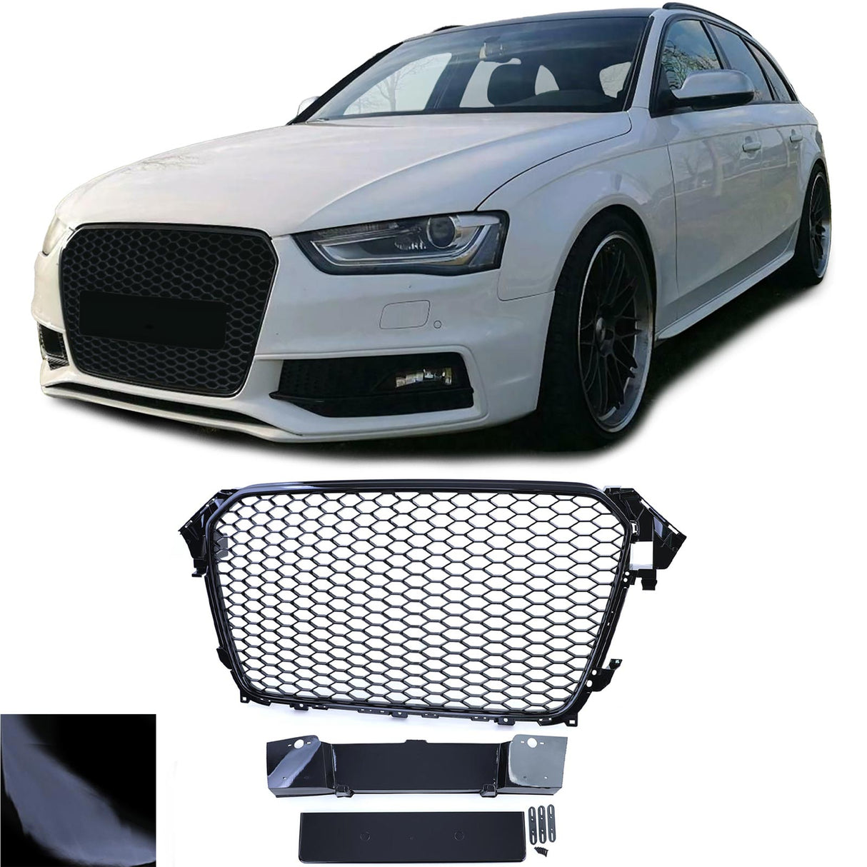 Grille de calandre noire nid d'abeille type RS4 pour Audi A4 B8 (2007 - 2015)