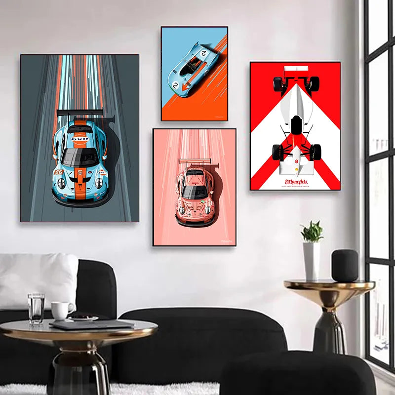 Poster voiture de course vintage F1 et 24 Heures du Mans