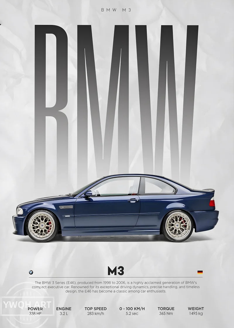 Poster de voiture Affiche murale BMW M3 E46 CSL