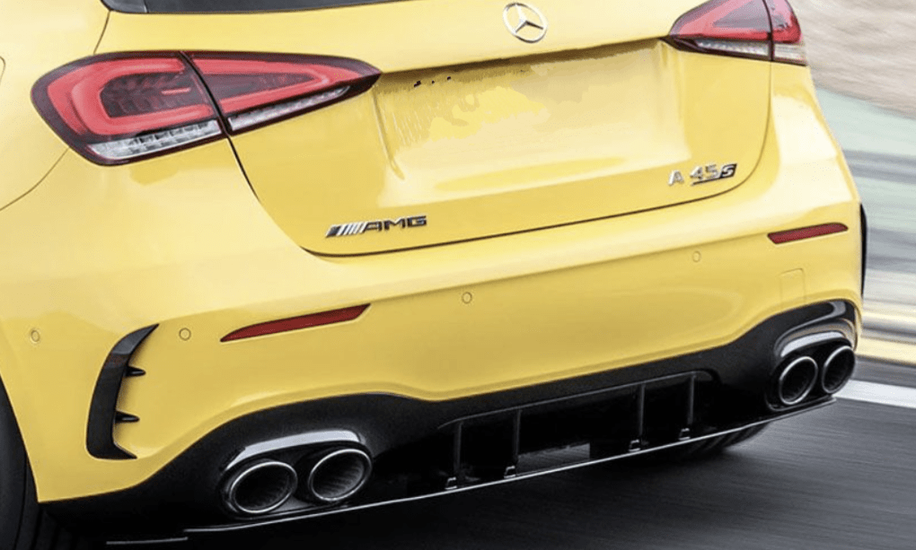 Diffuseur et sorties d'échappement pare-choc arrière look 45 AMG pour Mercedes Classe A W177 (2018 à 2023)