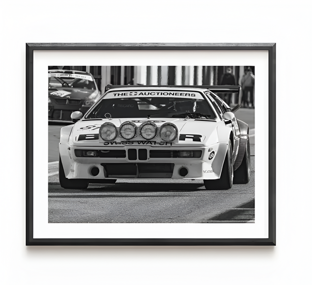 Affiche noir et blanc vintage voiture ancienne BMW M1 Procar