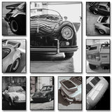 Affiche noir et blanc vintage voiture ancienne Porsche 911 et 356