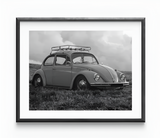 Affiche noir et blanc vintage voiture ancienne VW Coccinelle Beetle