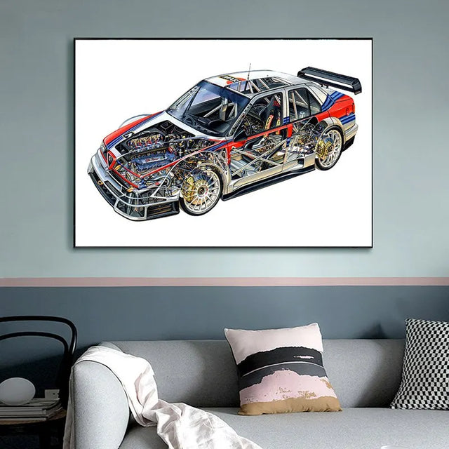 Affiche voiture Alfa Romeo 155 TI V6 Vue en coupe Poster voiture de course