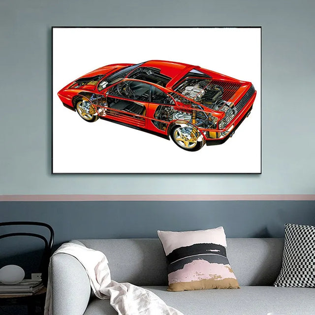 Affiche voiture Ferrari 348 Vue en coupe voiture ancienne