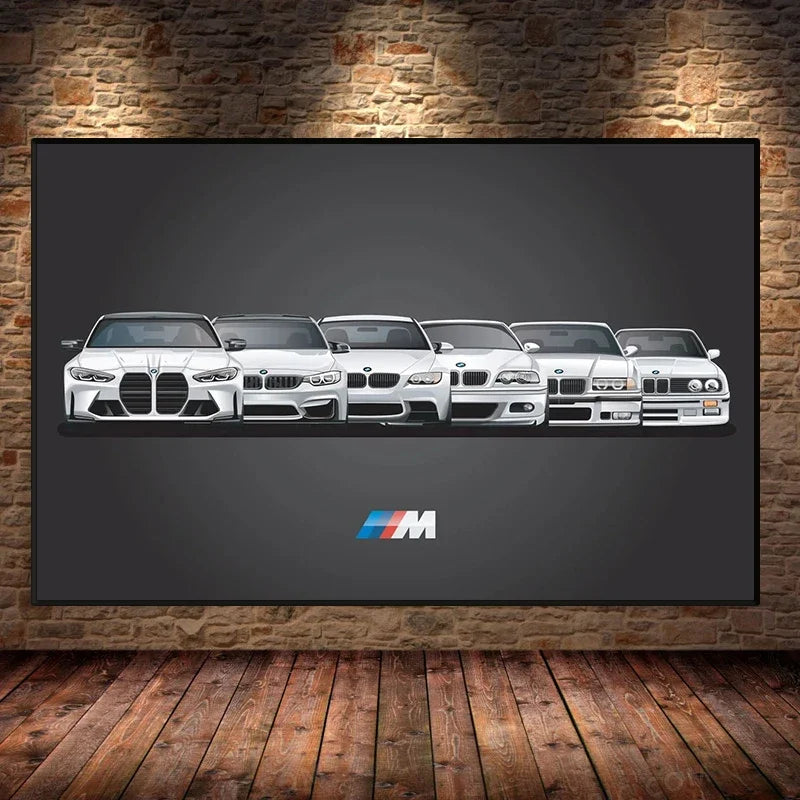 Affiche voiture Générations BMW M3 Motorsport Poster voiture en toile