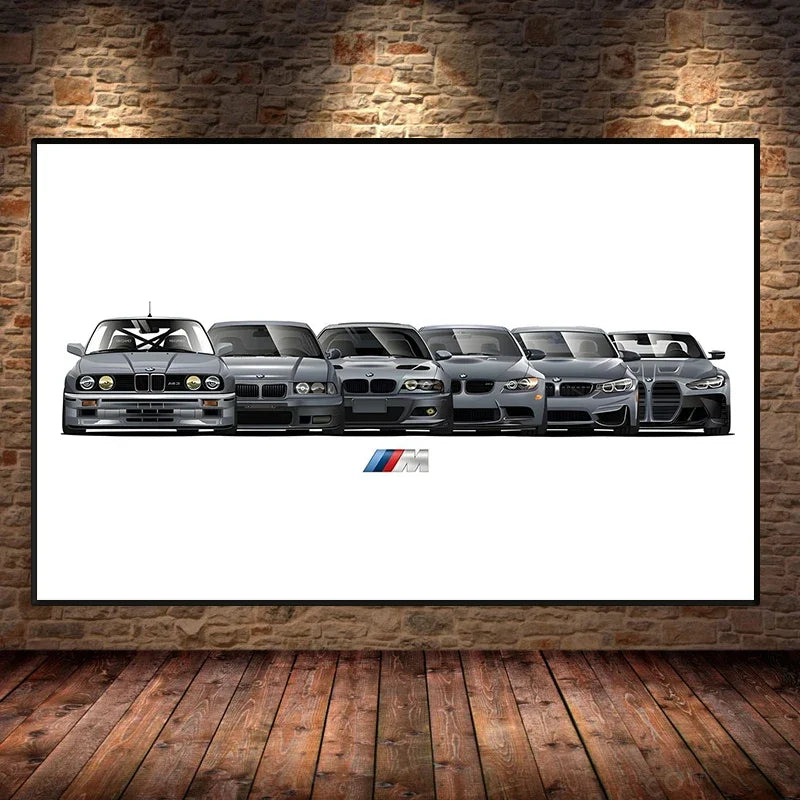 Affiche voiture Générations BMW M3 Motorsport Poster voiture en toile