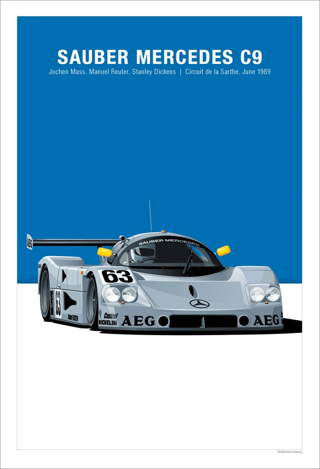 Affiche voiture Mercedes Sauber C9 Poster en toile Endurance 24h du Mans Classic