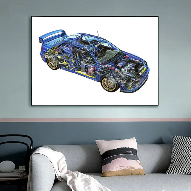 Affiche voiture Subaru Impreza WRC Vue en coupe Poster voiture de course