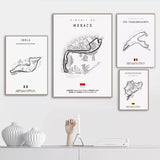 Affiches murales circuits de course automobile sur fond blanc