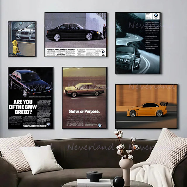 Affiches publicitaires vintage de voiture BMW