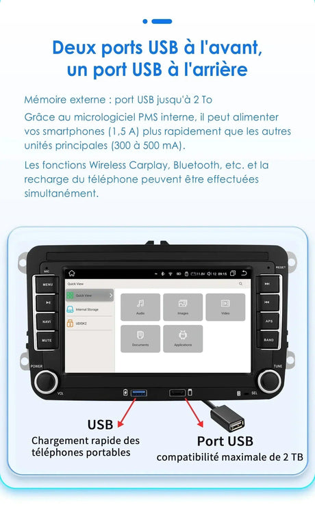 Autoradio connecté Android Auto et Apple CarPlay pour Volkswagen VW Passat (2005 à 2013)