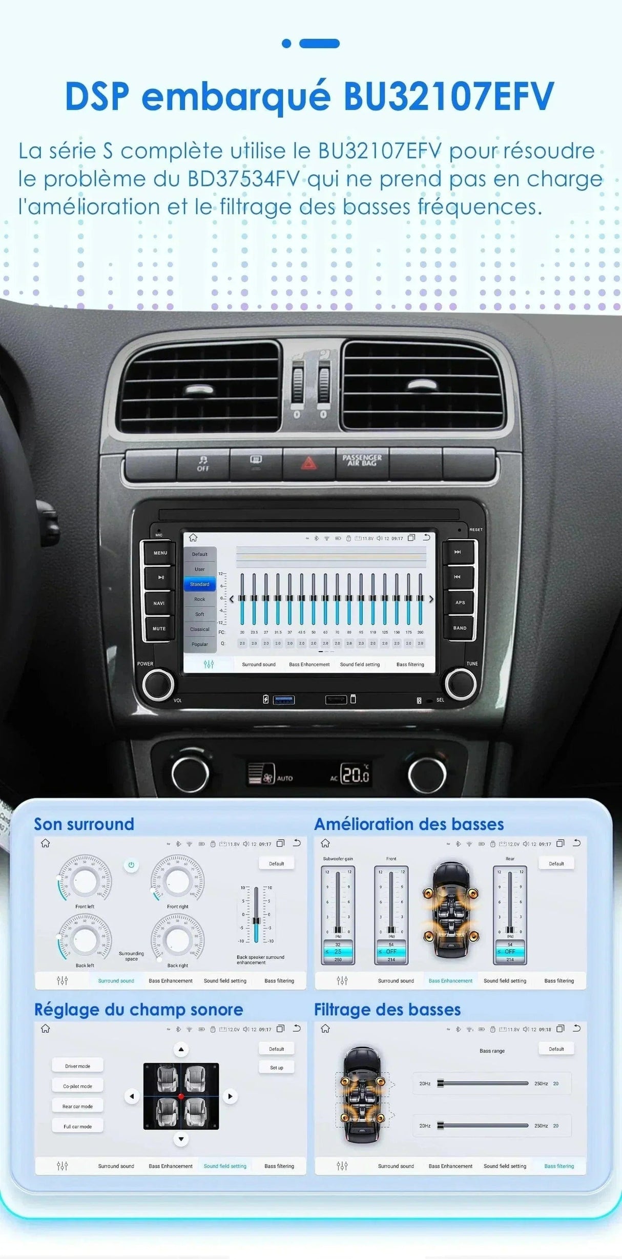 Autoradio connecté Android Auto et Apple CarPlay pour Volkswagen VW Tiguan (2007 à 2013)