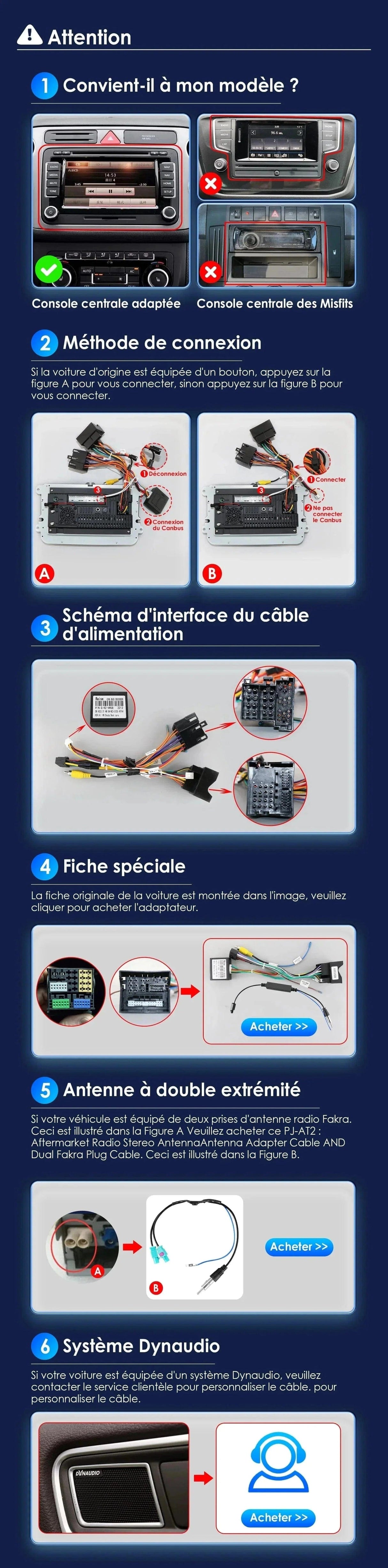 Autoradio connecté Android Auto et Apple CarPlay pour Volkswagen VW Touran (2003 à 2012)