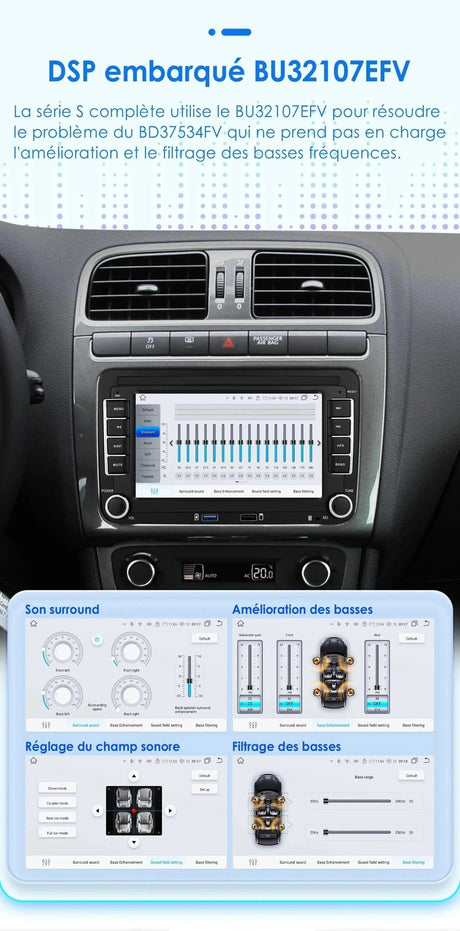 Autoradio connecté Android Auto et Apple CarPlay pour Volkswagen VW Touran (2003 à 2012)