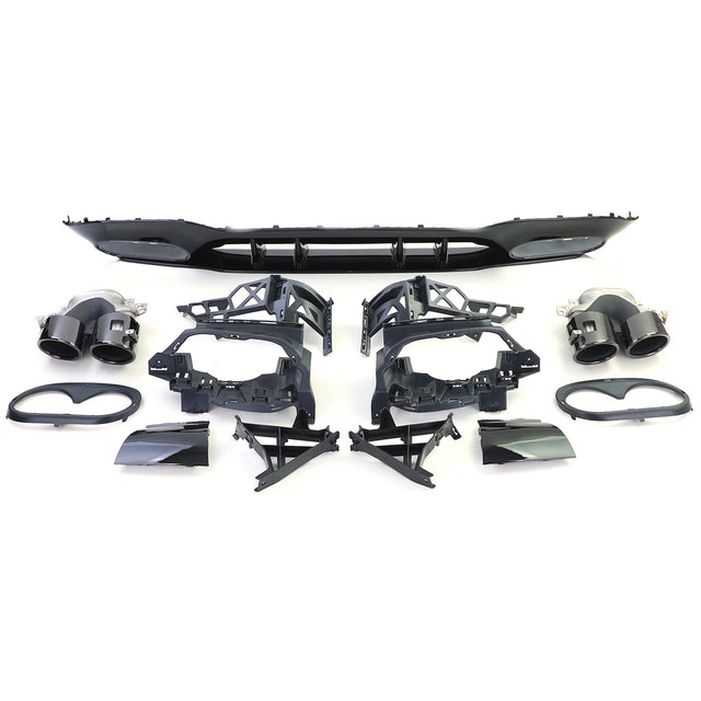 Diffuseur et sorties d'échappement look A45s AMG pare-choc arrière pour Mercedes Classe A W177 (2018 à 2023)