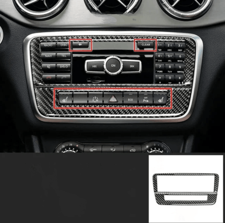 Console centrale supérieure / 7 boutons Piano Black Garniture console centrale carbone pour Mercedes Classe A W176 - 2012 à 2018
