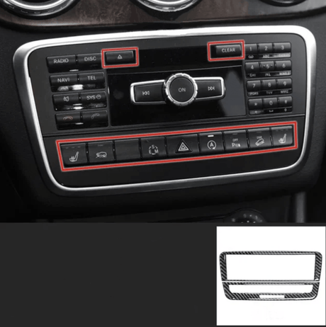 Console centrale supérieure / 9 boutons Piano Black Garniture console centrale carbone pour Mercedes Classe A W176 - 2012 à 2018