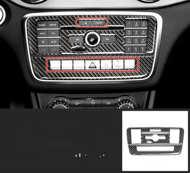 Console centrale supérieure / 7 boutons simples Garniture console centrale carbone pour Mercedes Classe A W176 - 2012 à 2018