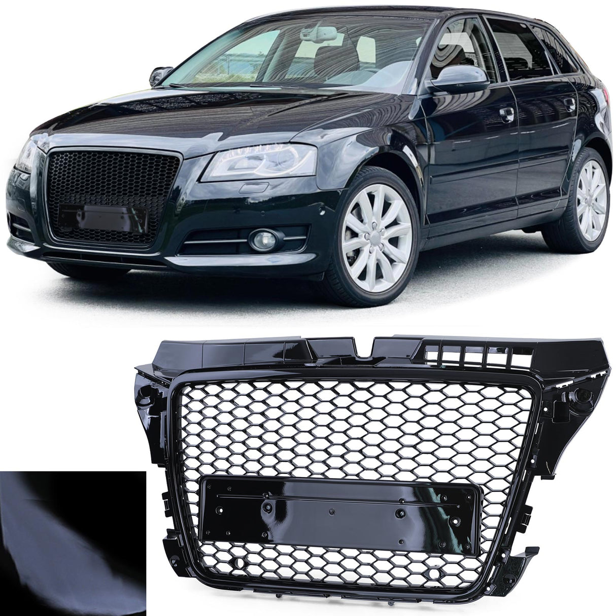 Grille de calandre noire nid d'abeille type RS3 pour Audi A3 8P (2005 - 2012)