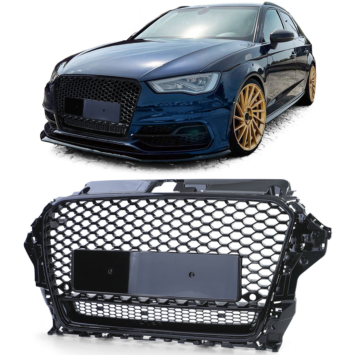Grille de calandre noire nid d'abeille type RS3 pour Audi A3 8V (2012 - 2020)