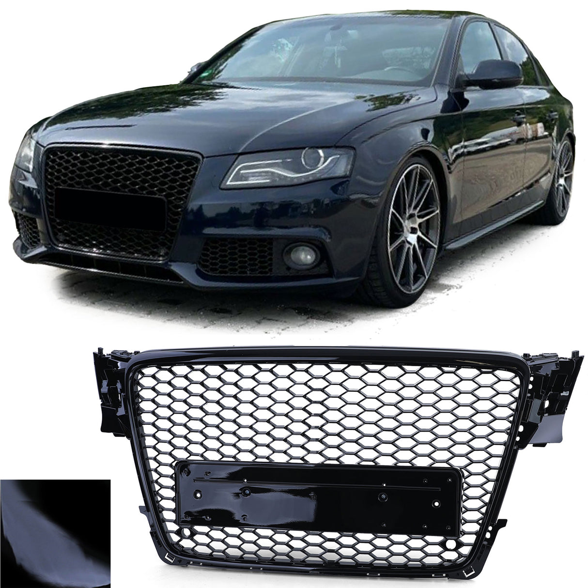Grille de calandre noire nid d'abeille type RS4 pour Audi A4 B8 (2007 - 2015)