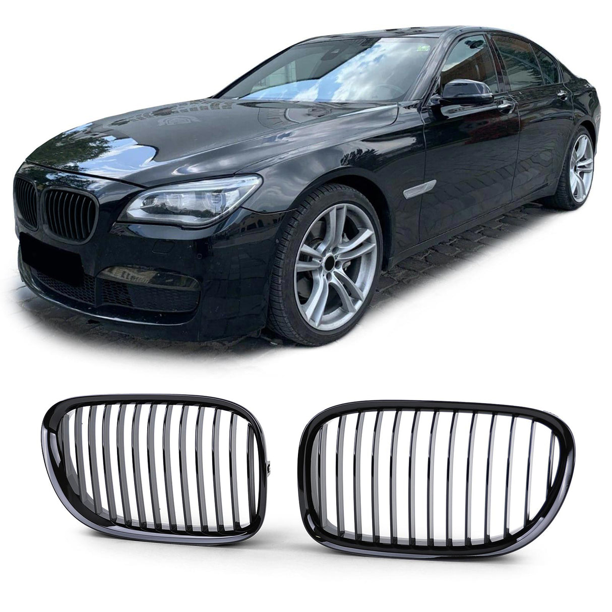 Grilles de Calandre Noir Brillant pour BMW Série 7 F01 F02 F03 F04 (2009 - 2015)