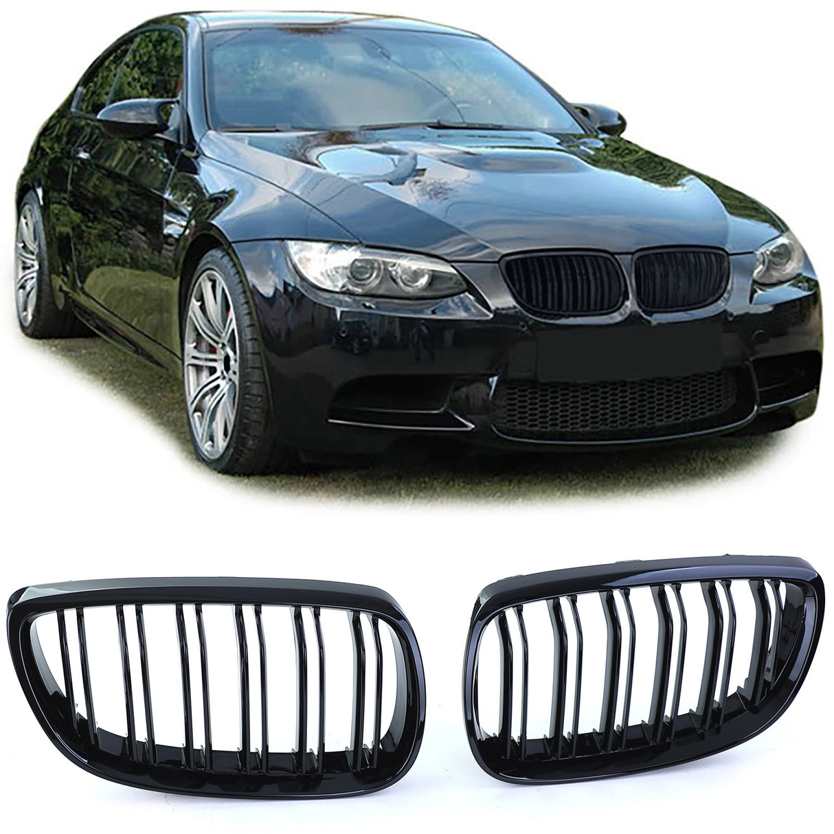 Grilles de calandre Noir Brillant pour BMW Série 3 E92 look M Performance (2006 - 2014)