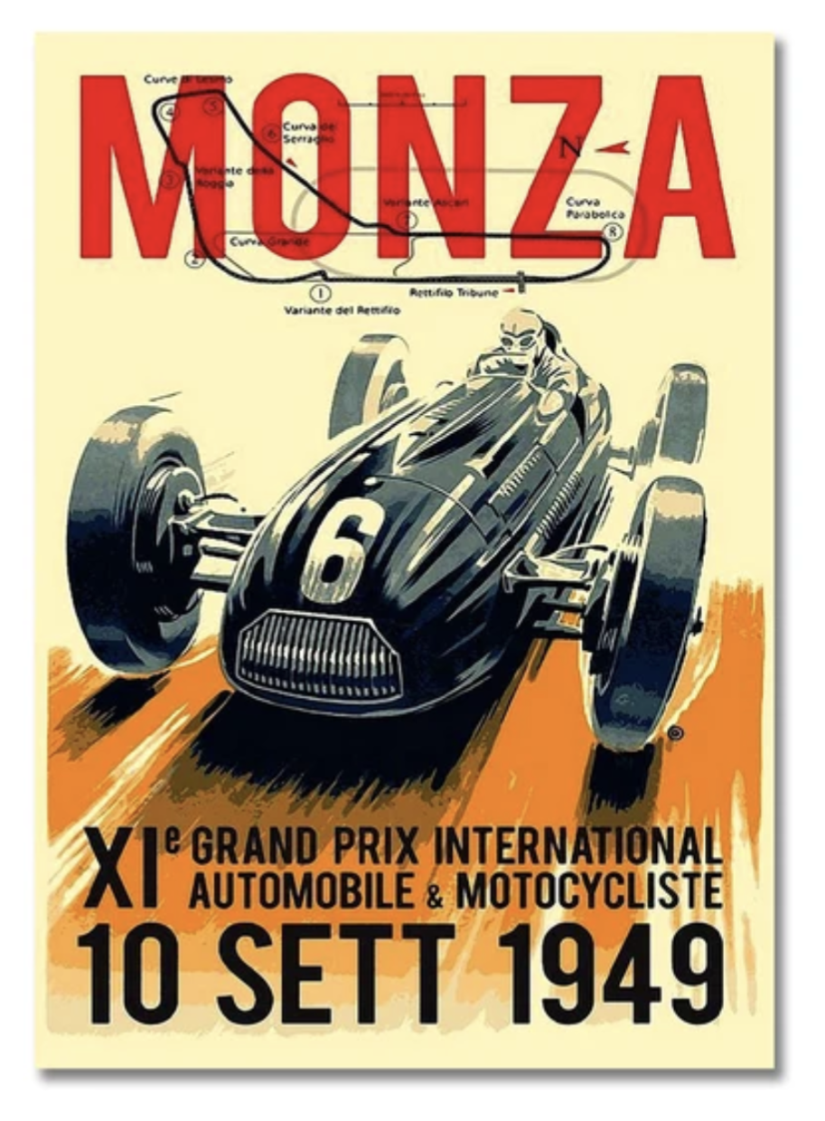 Poster de voiture F1 vintage Grand Prix de Monza
