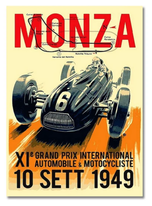 Poster de voiture F1 vintage Grand Prix de Monza