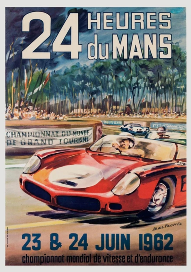 Poster de voiture de course vintage 24h du Mans 1962
