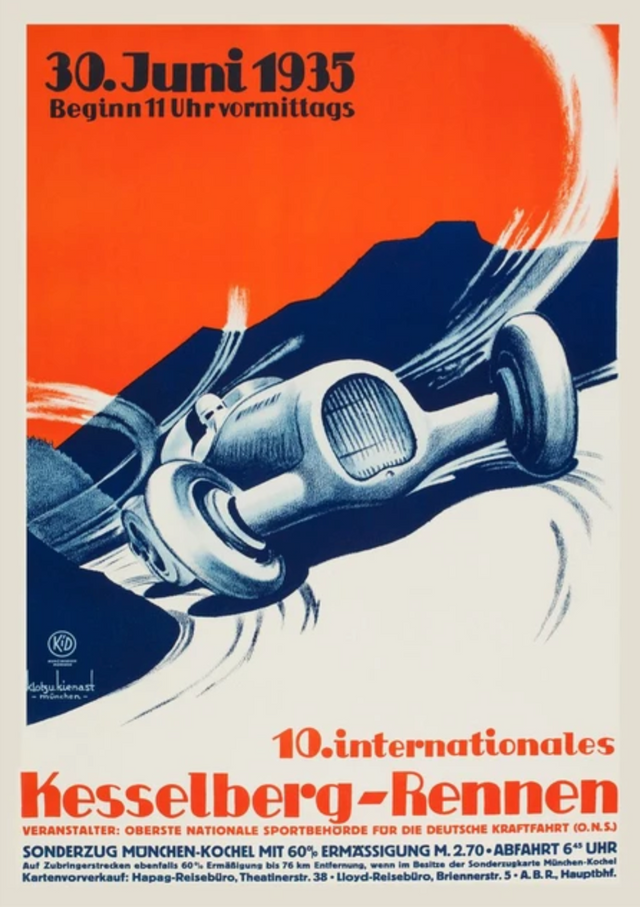Poster de voiture de course vintage Rennen 1935