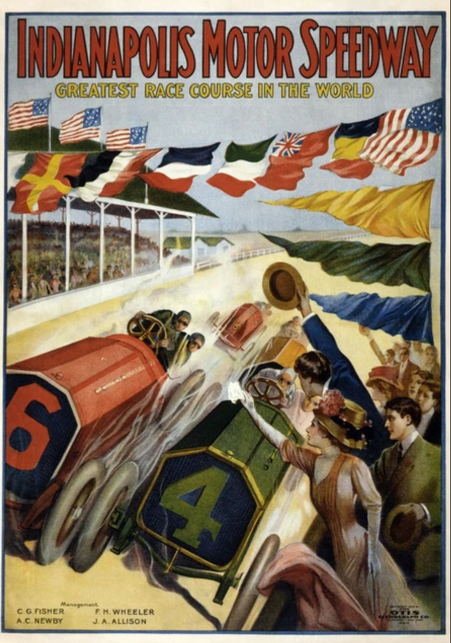 Poster de voiture de course vintage circuit d'Indianapolis Speedway années 20