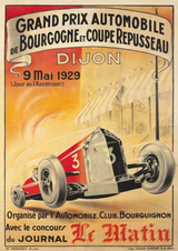 Poster de voiture de course vintage circuit de Dijon 1929