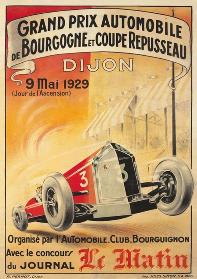 Poster de voiture de course vintage circuit de Dijon 1929