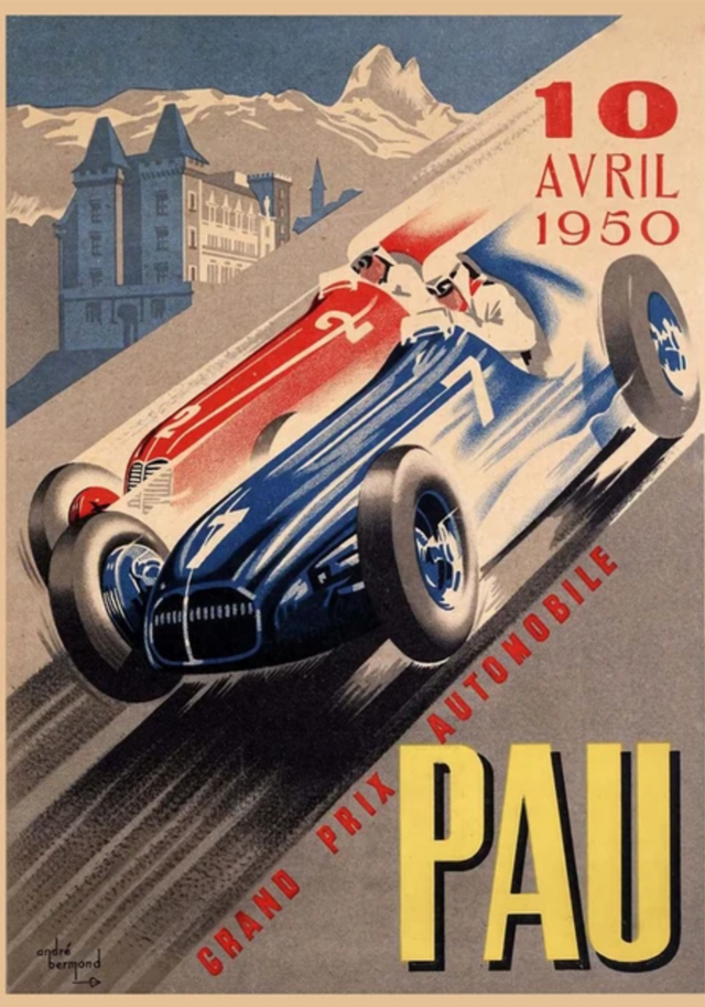Poster de voiture de course vintage circuit de Pau 1950