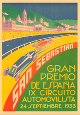 Poster de voiture de course vintage circuit de San Sebastian 1933
