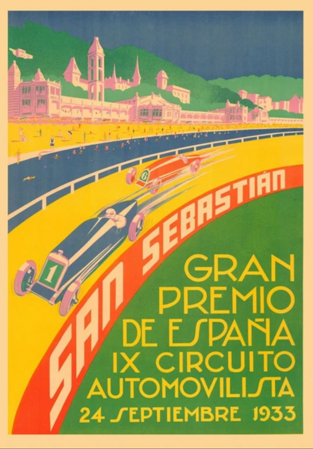 Poster de voiture de course vintage circuit de San Sebastian 1933