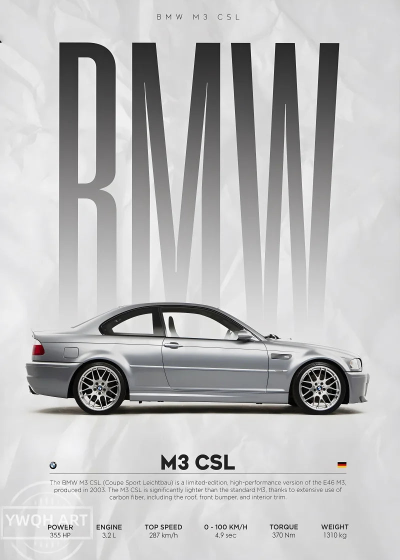 Poster de voiture Affiche murale BMW M3 E46 CSL