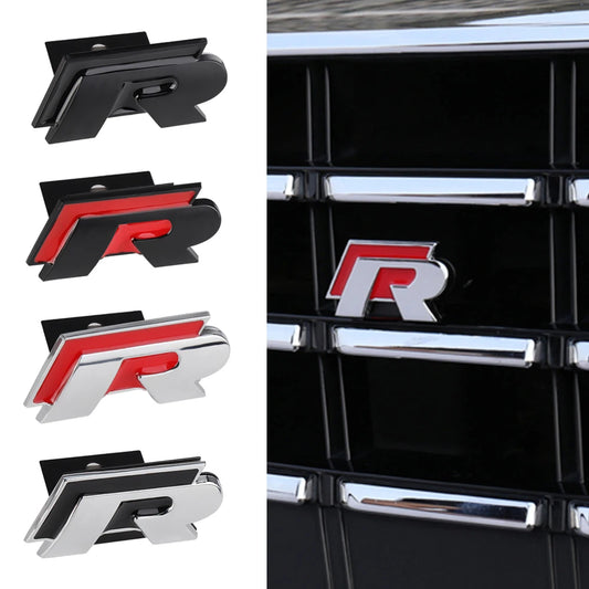 Logo R de calandre pour VW Polo Passat Golf Tiguan T-Roc Touareg R - Noir ou Rouge