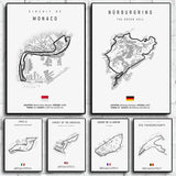 Affiches murales circuits de course automobile sur fond blanc
