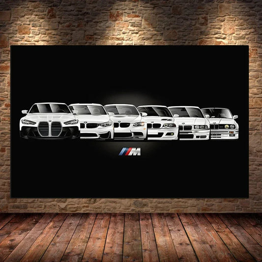 Affiche voiture Générations BMW M3 Motorsport Poster voiture en toile