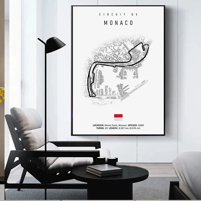 Affiches murales circuits de course automobile sur fond blanc